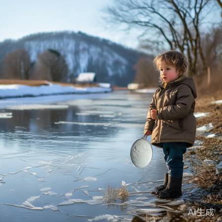 童年河边观冰趣