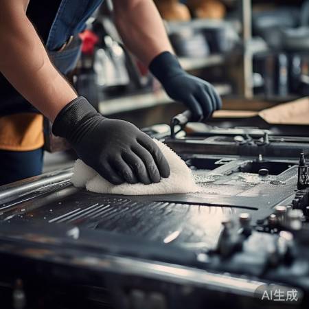 清洁油污灰尘,湿布刷吹干